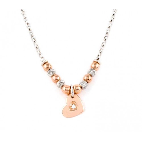 COLLANA DA DONNA IN ARGENTO RODIATO ORO ROSA CON CUORE E ZIRCONE JACK&CO JCN1020