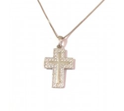 COLLANA UNISEX CON CROCE IN ORO BIANCO 9KT E ZIRCONI TAGLIO BRILLANTE