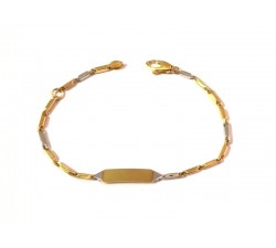 BRACCIALE PIASTRINA BAMBINO UNISEX IN ORO GIALLO E BIANCO 18 KT