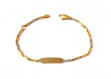 BRACCIALE PIASTRINA BAMBINO UNISEX IN ORO GIALLO E BIANCO 18 KT