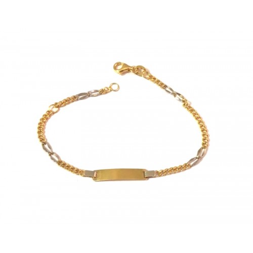 BRACCIALE PIASTRINA BAMBINO UNISEX IN ORO GIALLO E BIANCO 18 KT