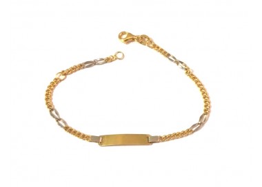 BRACCIALE PIASTRINA BAMBINO UNISEX IN ORO GIALLO E BIANCO 18 KT