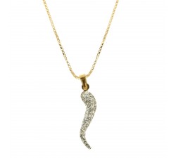 COLLANA VENEZIANA CON CORNO IN ORO GIALLO 18 KT E ZIRCONI TAGLIO BRILLANTE