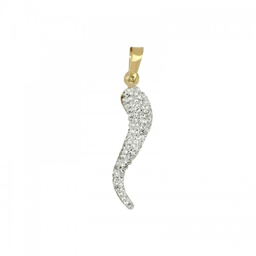 Collana Corno Portafortuna Italiano (Cornicello) In Argento 925 Con Zirconi – Ciondolo Amuleto Contro Il Malocchio, Regalo Donna