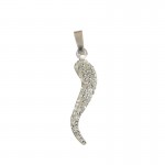 CIONDOLO CORNO PORTAFORTUNA IN ORO BIANCO E ZIRCONI + COLLANA LACCIO IN OMAGGIO