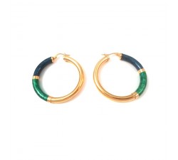 ORECCHINI CERCHI IN ORO GIALLO 18 KT SMALTO COLORE VERDE E BLU SCURO