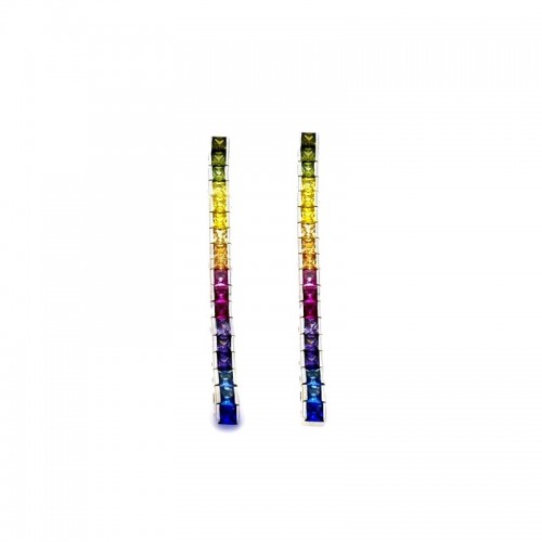 ORECCHINI TENNIS IN ARGENTO 925 CON ZIRCONI MULTICOLOR RAINBOW TAGLIO BRILLANTE