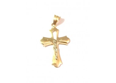 CIONDOLO CROCIFISSO IN ORO GIALLO E BIANCO 18KT + COLLANA LACCIO IN OMAGGIO