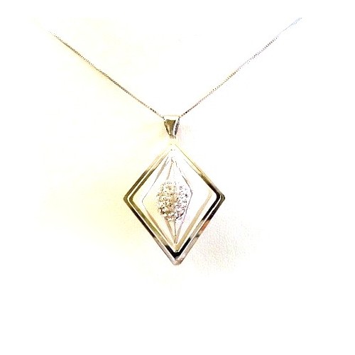 COLLANA IN ORO BIANCO 18 KT CON CIONDOLO E ZIRCONI