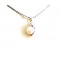 COLLANA IN ORO BIANCO 18 KT CON CIONDOLO PERLA E ZIRCONE TAGLIO BRILLANTE 