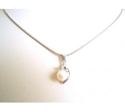 COLLANA IN ORO BIANCO 18 KT CON CIONDOLO PERLA E ZIRCONE TAGLIO BRILLANTE