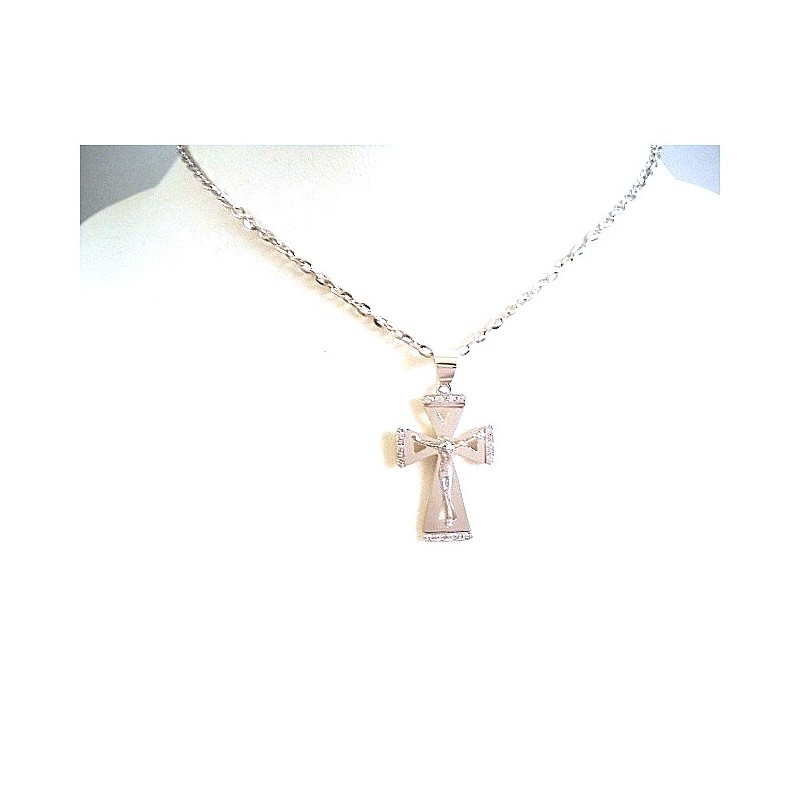 Collana Croce Donna Con Zirconi - Girocollo Oro 18K, Pendente Crocifisso Cristiano, Catina Ipoallergenica, Regalo Per Fidanzate E Ragazze
