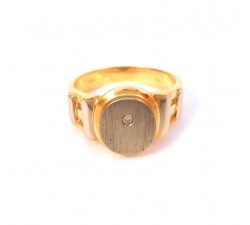 ANELLO SCUDO DA UOMO IN ORO GIALLO E BIANCO 18 KT CON ZIRCONE