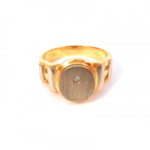 ANELLO DA UOMO IN ORO GIALLO E BIANCO 18 KT CON ZIRCONE TAGLIO BRILLANTE