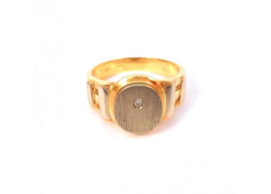 ANELLO SCUDO DA UOMO IN ORO GIALLO E BIANCO 18 KT CON ZIRCONE