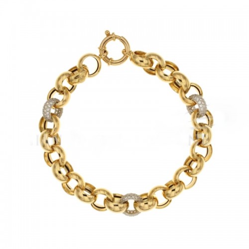 BRACCIALE CATENA DA DONNA IN ORO GIALLO E BIANCO 18 KT CON ZIRCONI