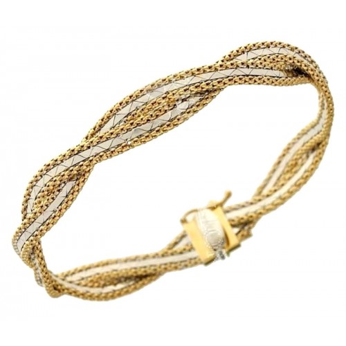 BRACCIALE INTRECCIO DA DONNA IN ORO GIALLO E BIANCO 18 KT