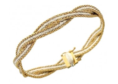 BRACCIALE INTRECCIO DA DONNA IN ORO GIALLO E BIANCO 18 KT