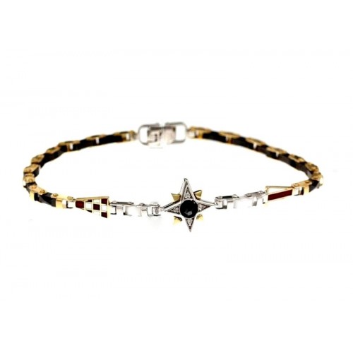 BRACCIALE UOMO ROSA DEI VENTI BANDIERE IN ORO GIALLO E BIANCO KT CON BRILLANTI