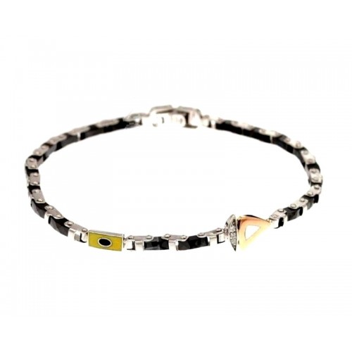 BRACCIALE UOMO BANDIERE NAUTICHE IN ORO BIANCO E ROSA 18 KT CON BRILLANTINI