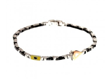 BRACCIALE UOMO BANDIERE NAUTICHE IN ORO BIANCO E ROSA 18 KT CON BRILLANTINI