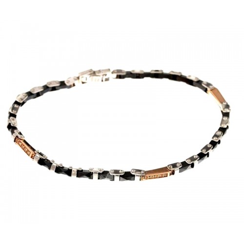 BRACCIALE UOMO IN ORO BIANCO E ROSA 18 KT CON BRILLANTINI