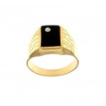 ANELLO DA UOMO IN ORO GIALLO 18 KT CON ZIRCONE ONICE E ZIRCONE BIANCO