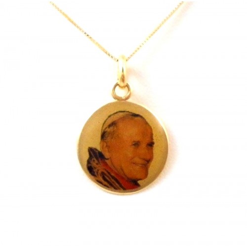 COLLANA CON CIONDOLO PAPA GIOVANNI PAOLO II IN ORO GIALLO 18 KT