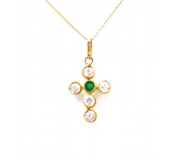 COLLANA IN ORO GIALLO18 KT CON CROCE E ZIRCONI 