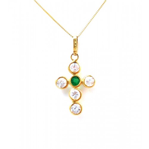 COLLANA IN ORO GIALLO18 KT CON CROCE E ZIRCONI 