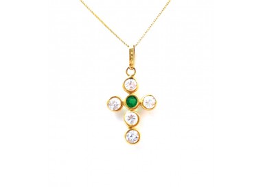 COLLANA IN ORO GIALLO18 KT CON CROCE E ZIRCONI