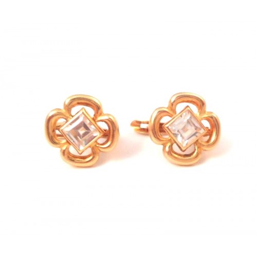 ORECCHINI QUADRIFOGLIO IN ORO GIALLO 18 KT CON ZIRCONI BIANCHI