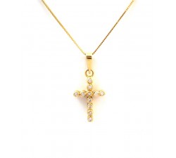 COLLANA IN ORO GIALLO 18 KT CON CROCE E ZIRCONI TAGLIO BRILLANTE