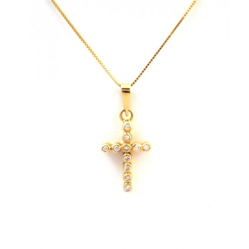 COLLANA IN ORO GIALLO 18 KT CON CROCE E ZIRCONI TAGLIO BRILLANTE