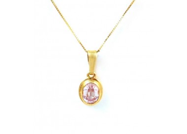 COLLANA IN ORO GIALLO 18 KT CON CIONDOLO ZIRCONE ROSA