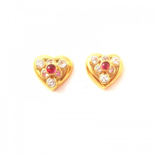 ORECCHINI CUORE IN ORO GIALLO 18 KT CON ZIRCONI