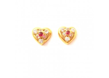 ORECCHINI CUORE IN ORO GIALLO 18 KT CON ZIRCONI