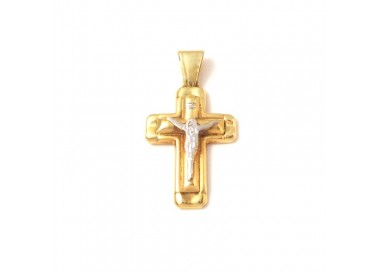 CIONDOLO CROCIFISSO IN ORO GIALLO E BIANCO 18 KT + COLLANA IN OMAGGIO