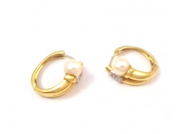 ORECCHINI CERCHI IN ORO GIALLO E BIANCO 18 KT CON DIAMANTI E PERLE
