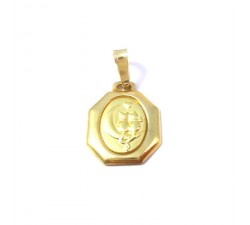 CIONDOLO MEDAGLIETTA UNISEX LUNA CON GATTINI IN ORO GIALLO 18 KT
