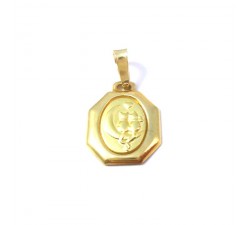 CIONDOLO MEDAGLIETTA UNISEX LUNA CON GATTINI IN ORO GIALLO 18 KT + COLLANA LACCIO IN OMAGGIO