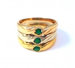 RING TRILOGY IN ORO GIALLO 18 KT PINK and white with EMERALDS