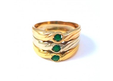 LADY'S RING TRILOGY IN ORO GIALLO 18 KT WHITE &amp; pink EMERALDS