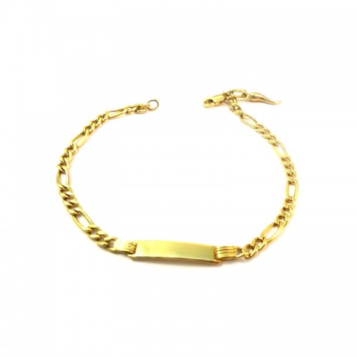 BRACCIALE CON PIASTRINA E CORNO PORTAFORTUNA DA UOMO IN ORO GIALLO 18 KT