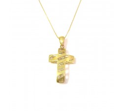 COLLANA CON CROCE ORO GIALLO E BIANCO 18 KT