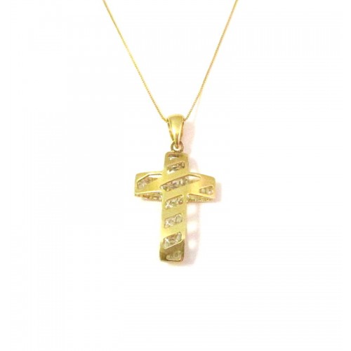 COLLANA CON CROCE ORO GIALLO E BIANCO 18 KT