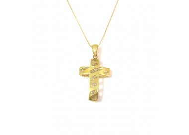 COLLANA CON CROCE ORO GIALLO E BIANCO 18 KT