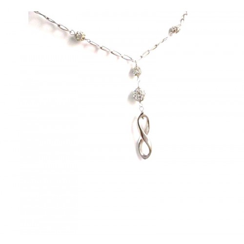 COLLANA INFINITO IN ORO BIANCO 18 KT CON SFERE DI ZIRCONI TAGLIO BRILLANTE