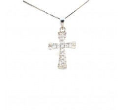 COLLANA CROCE IN ORO BIANCO 18 KT CON ZIRCONI TAGLIO BRILLANTE