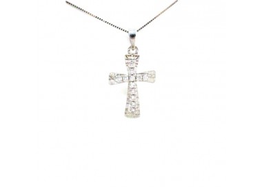 COLLANA CROCE IN ORO BIANCO 18 KT CON ZIRCONI TAGLIO BRILLANTE